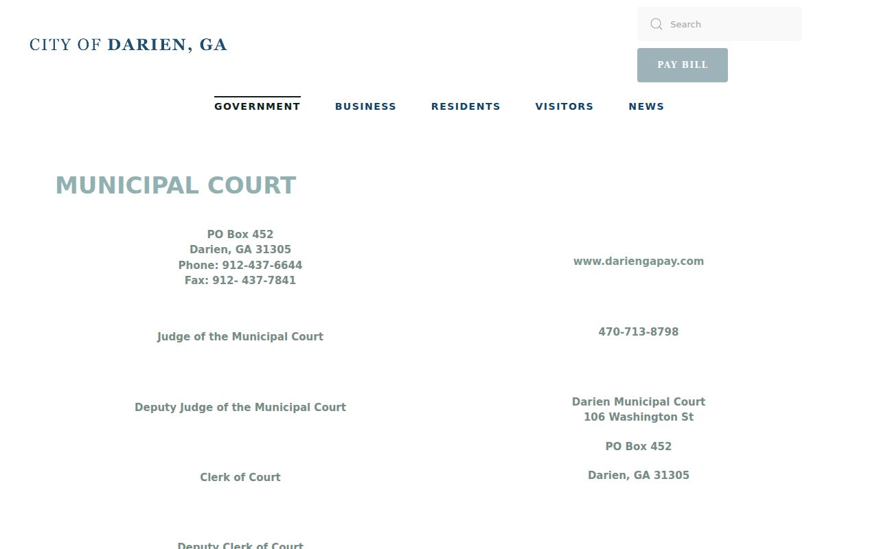 Official Darien Municipal Court contact and payment information
