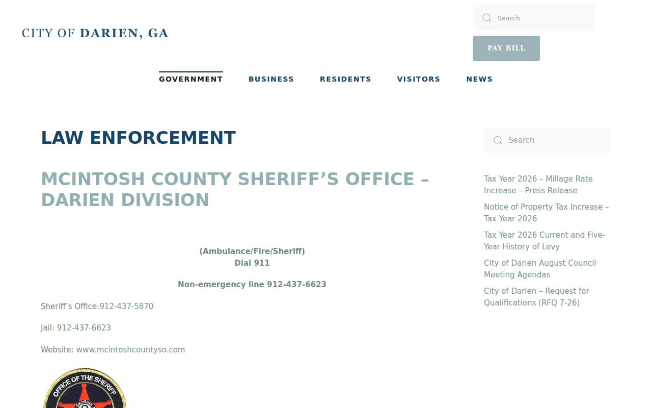 Official Darien page explaining sheriff-provided city law enforcement